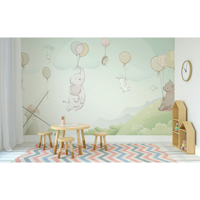 Papier peint amovible pour enfants avec petit éléphant, L 48,96 po x L 75 po