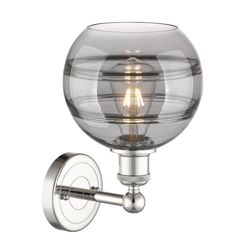 Applique murale 8 lumières Edison Bienes, Gris fumée clair, H 12,13 po x l 8 po x P 8,5 po, Nickel poli