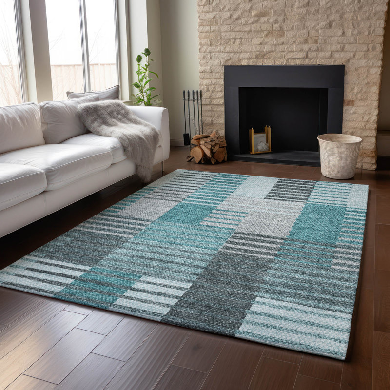 Premium Machine Washable Prisco Teal Rug, Rectangle 9' x 12'