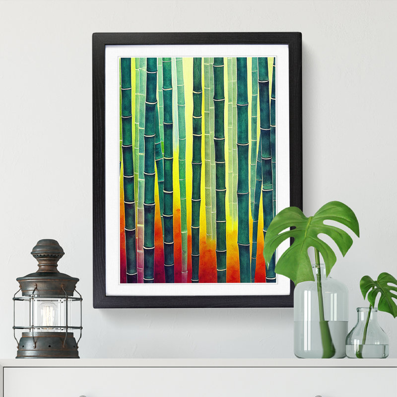 Watercolour Bamboo Forest - Picture Frame Print, Black, 46cm H x 34cm W x 2cm D