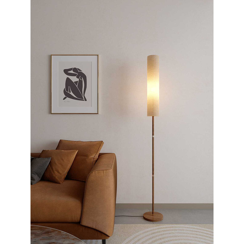 Lampe sur pied en noyer et lin de style Mid-Century
