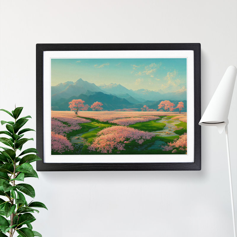 Spring Landscape Mountains - Single Picture Frame Print, Black, 25cm H x 34cm W x 2cm D