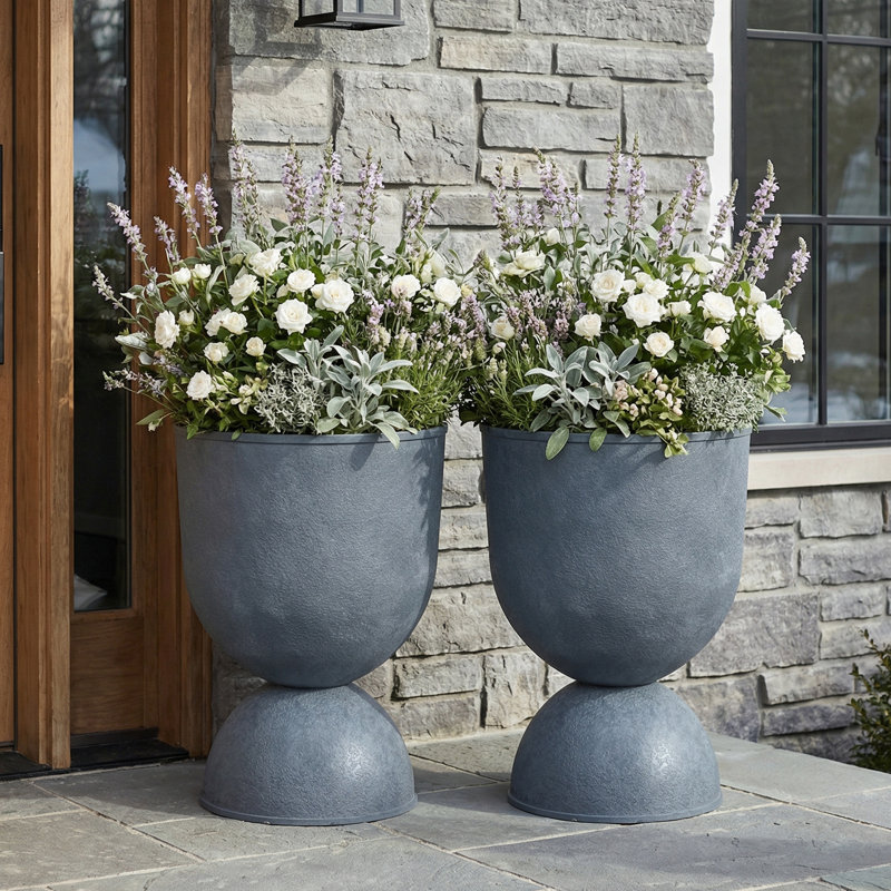 18.3 Inch Tall PE Tumbler-shaped Planter Pots, Gray