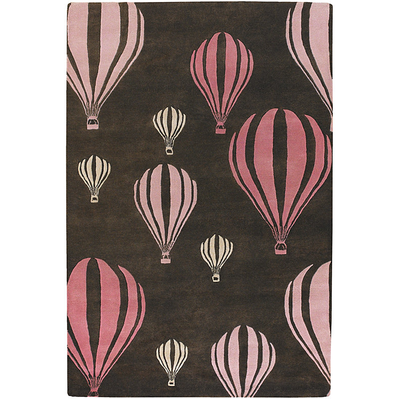 Tapis pour enfant en laine rose, brun et crème touffeté à la main Kirkbride, Rectangulaire 2 pi x 3 pi