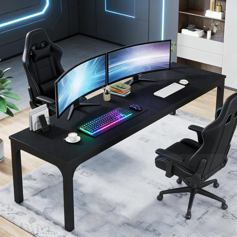 Table de bureau rectangulaire, Noir, Noir