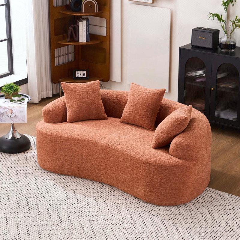 Boneless Curved Loveseat with 3 Pillows, Coral