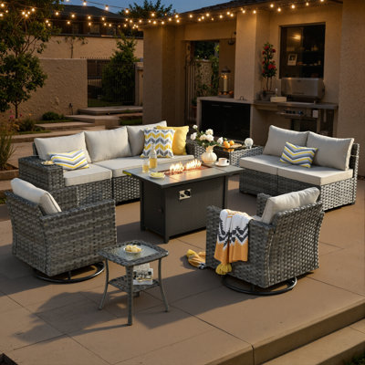 Bobia 10 - Pieces Patio Conversation Set with Swivel Rocking Chairs, Outdoor Seating Group with Fire Pit Table