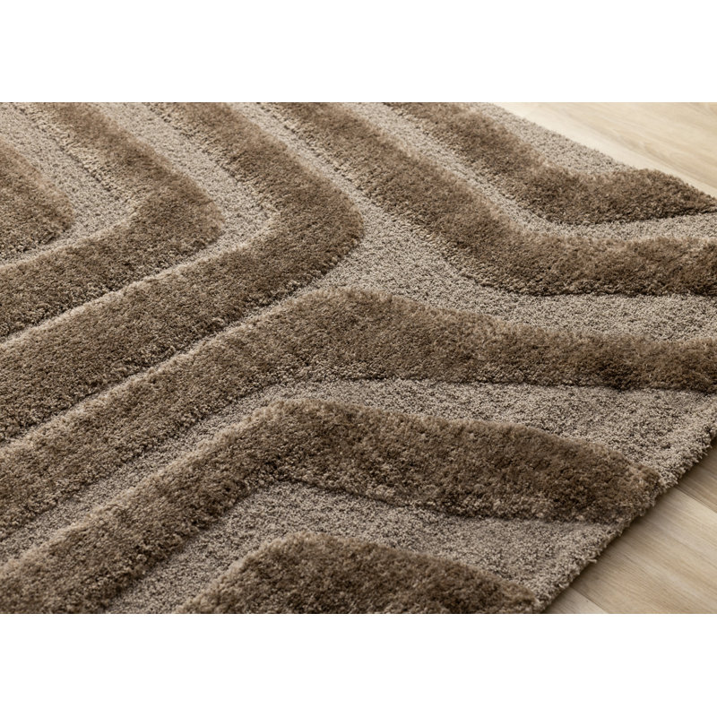 Tapis d'intérieur moderne rayé brun, 6 pi 7 po x 9 pi 6 po