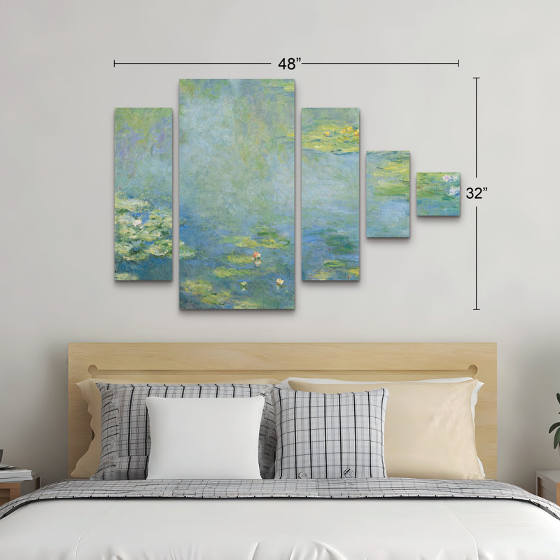 Ensemble de 5 panneaux muraux - Nénuphars Monet, art mural sur toile pour le salon, la chambre à coucher ou le bureau 