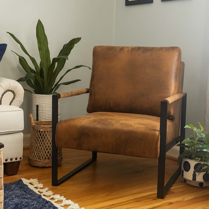 Fauteuil d'appoint rembourré Mid-Century, Marron clair