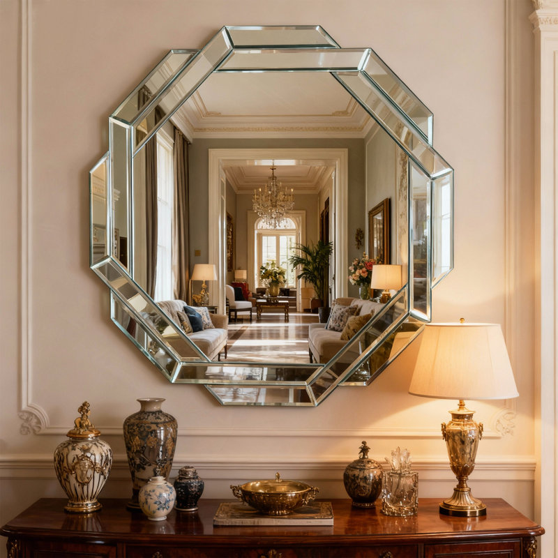 Miroir de salon 29,92 "octogonal, miroir sans cadre à bords biseautés