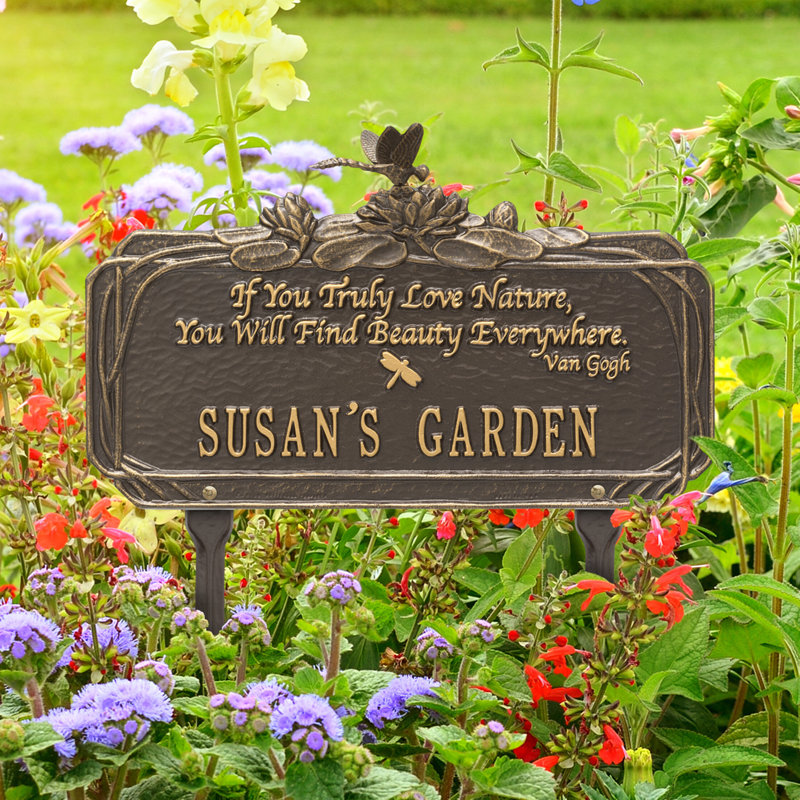 Dragonfly Quote Personalized Garden Sign, Yes, Bronze/Gold