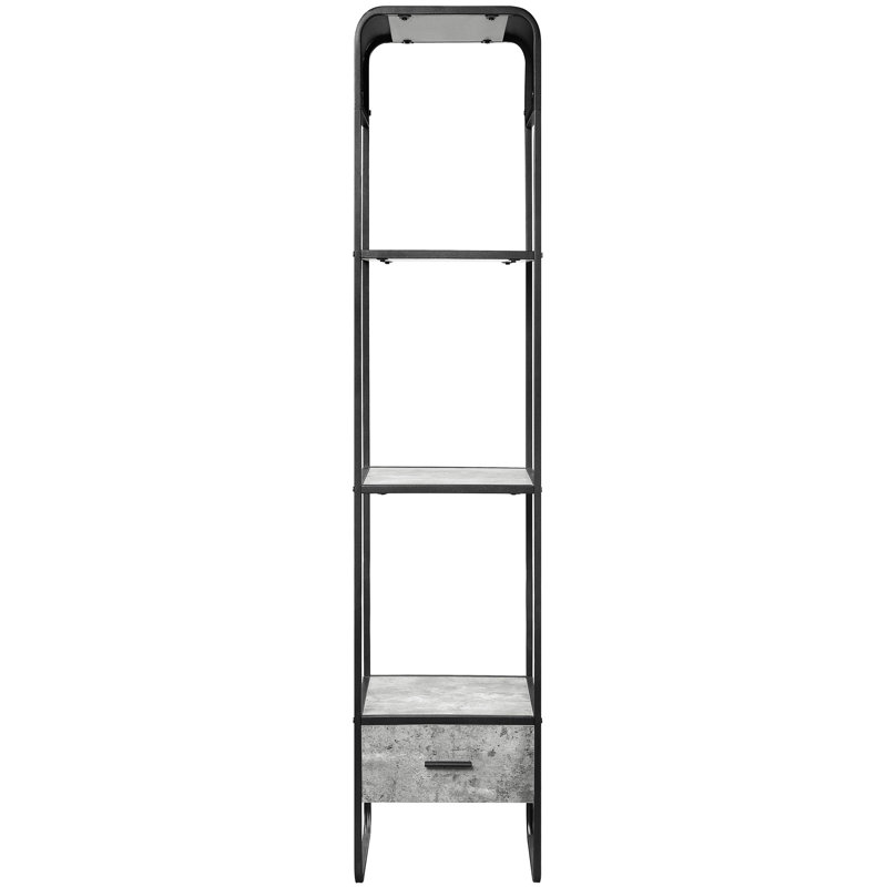 Contemporary Concrete Grey & Black Side Stand With Shelves And Metal Pull Drawer Finish, 2 1