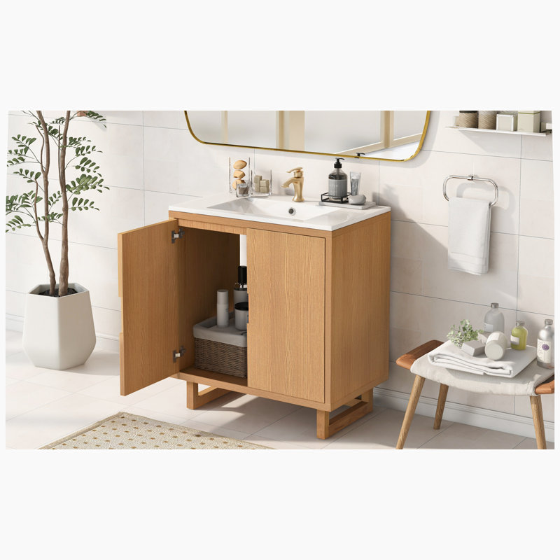 Jadranko 29.5'' Free-standing Solid Wood Bathroom Vanity with Resin Sink, Natural