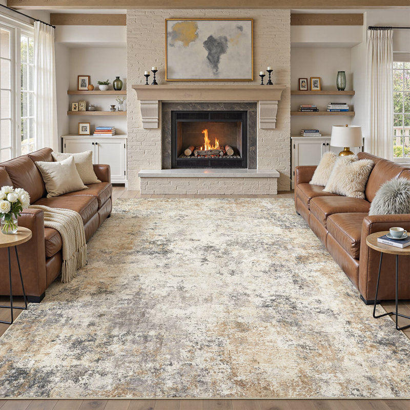 Washable Area Rugs Modern Abstract Rugs for Lining Room Bedroom with Non Slip Backing-Gold/Beige, Rectangle 10' x 14'