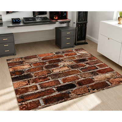 Tapis d'intérieur à motif de brique réaliste, surface en velours, antidérapant, idéal pour le salon, la chambre à coucher, le corridor ou un appartement.