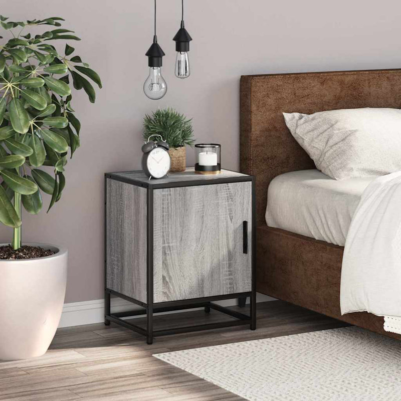 40cm W Metal Bedside Table, Grey Sonoma