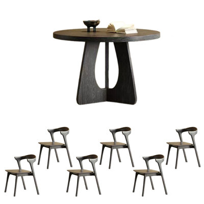 Ensemble de table de salle à manger rond unique en bois de frêne