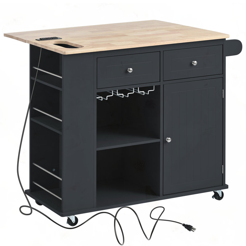 Kitchen Island with Power Outlet, Black