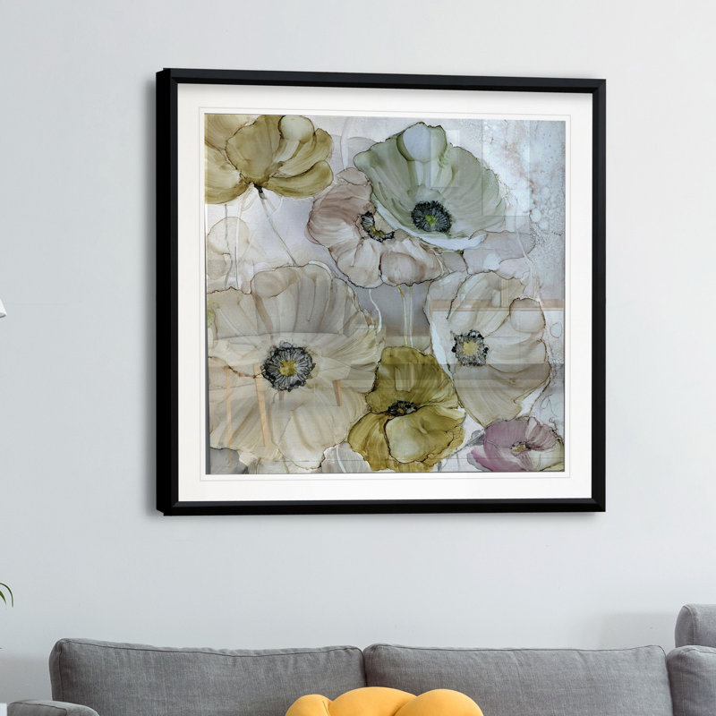 Coquelicots iridescents - reproduction d'art, H 30,5 po x l 30,5 po x P 1,5 po, Encadré dans du plastique noir