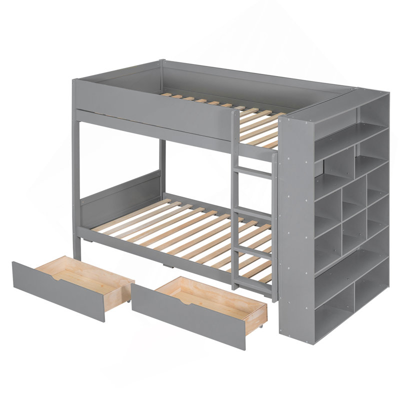 Lit superposé simple au-dessus de simple avec 2 tiroirs et armoire à couches multiples
