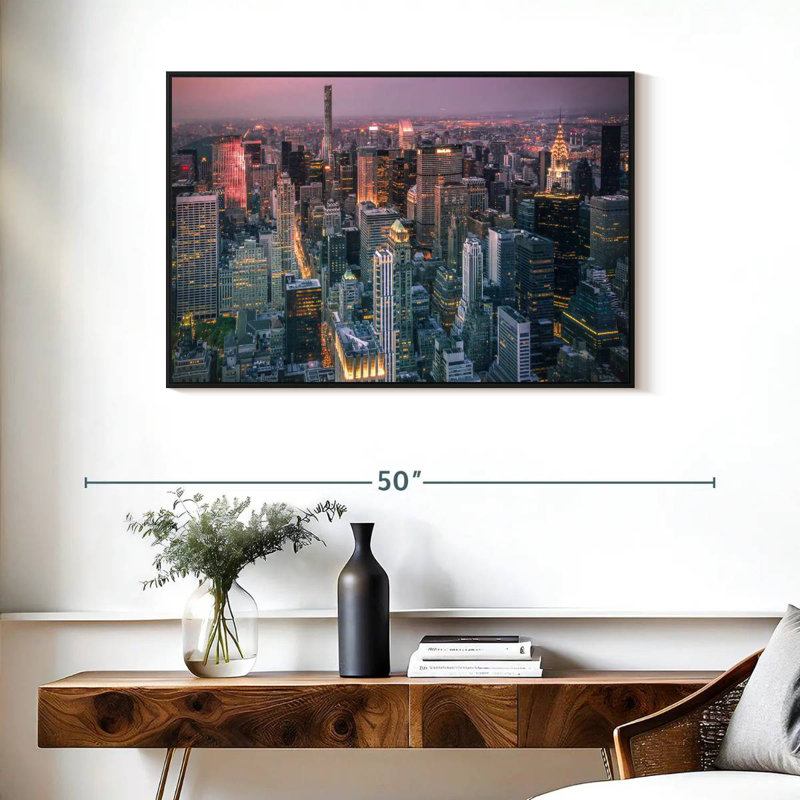 NY Cityscape Lights, Floating Frame Black, 37" X 25"