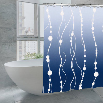 Rideau de douche bleu et blanc à pois 72 x 72 po