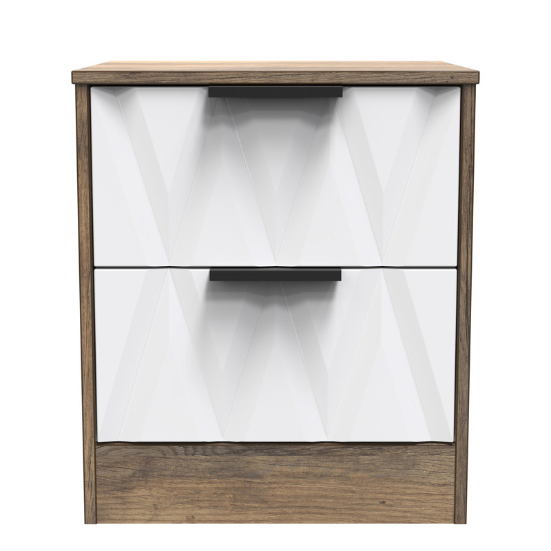 Las Vegas 45 cm W Bedside Table, White Matt/Vintage Oak