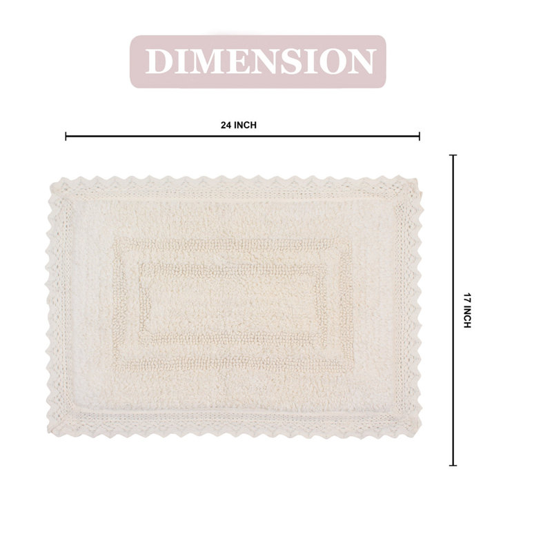 Opulent Absorbent Cotton Soft Bath Rug, Ivory, 17" W x 24" L