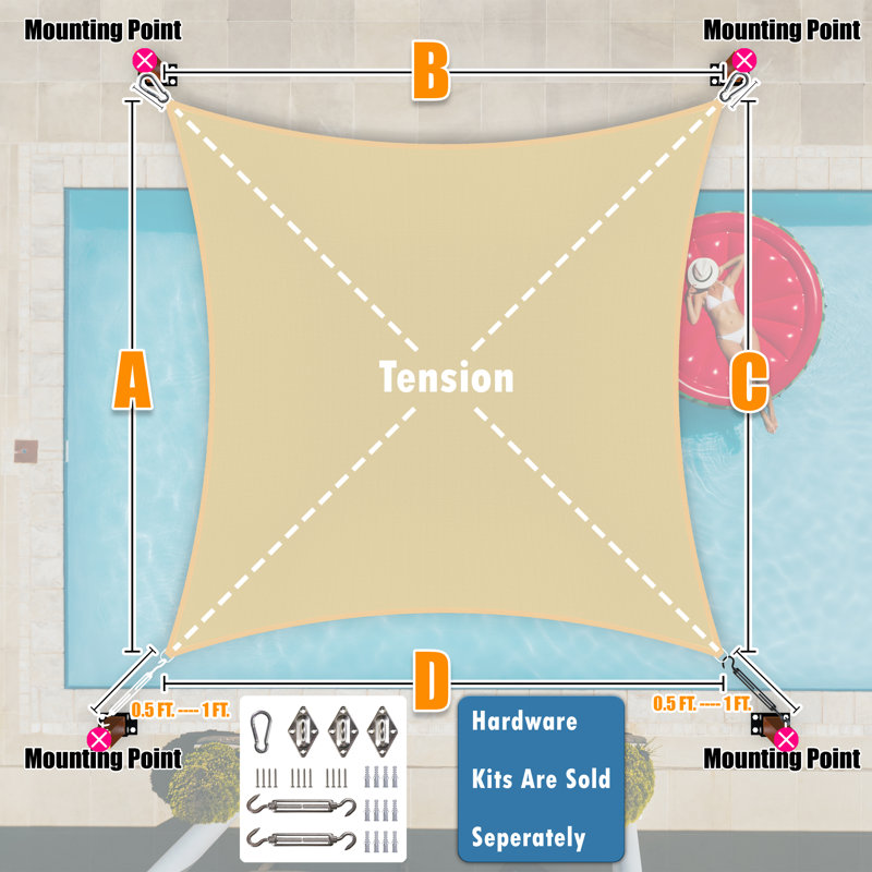Toile d'ombrage rectangulaire ColorTree 12 pi x 16 pi - personnalisable, durable et résistante aux rayons UV, Beige