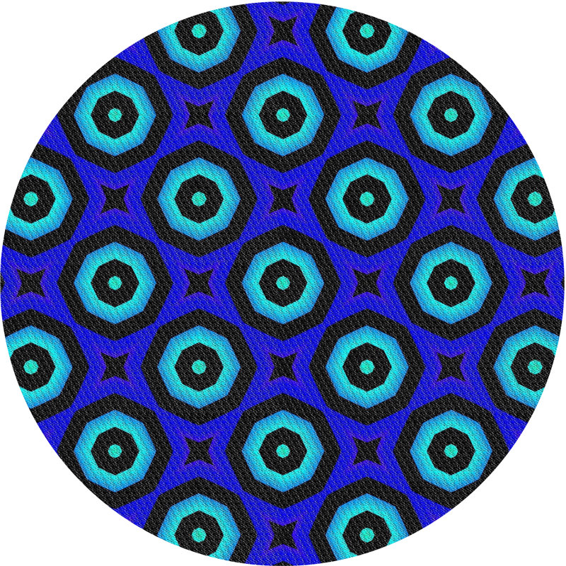 Tapis vert/bleu à motifs, Rond 7 pi