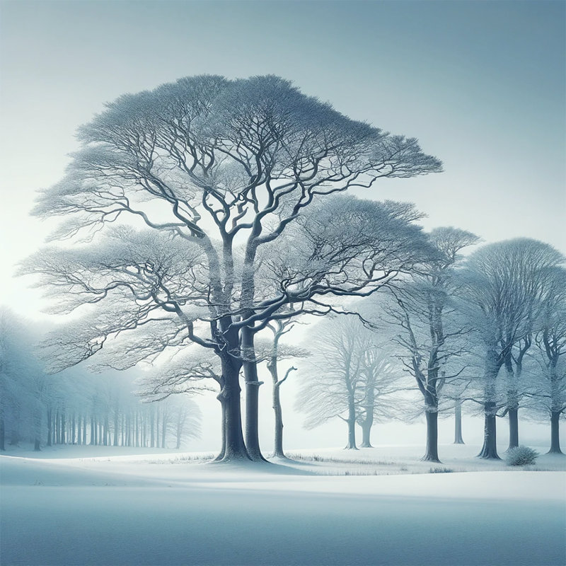 Solitaire sentinelle: arbre majestueux dans un silence de neige sur toile, H 12 po x l 12 po x P 1 po