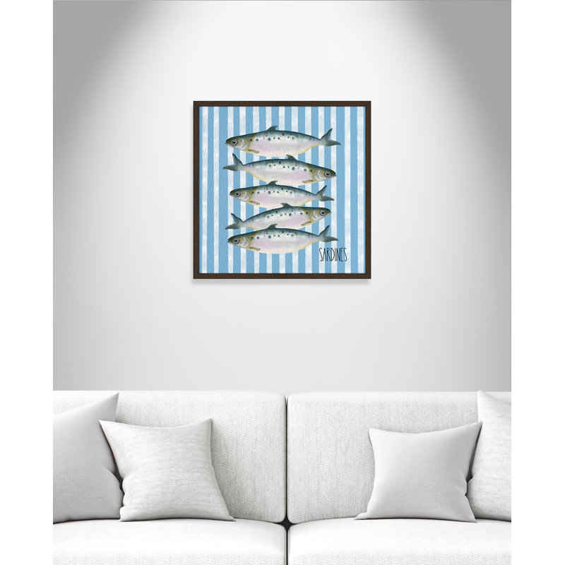 Imprimé de sardines par Matthew Piotrowicz, L 23,5 po x H 23,5 po, Impression encadrée, Grain de bois noyer