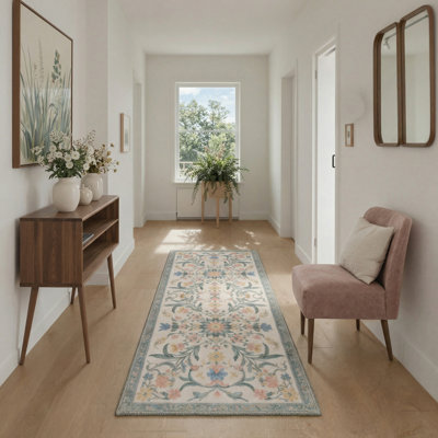 Tapis rosé à motif floral lavable à la machine Abadou Bloomwood