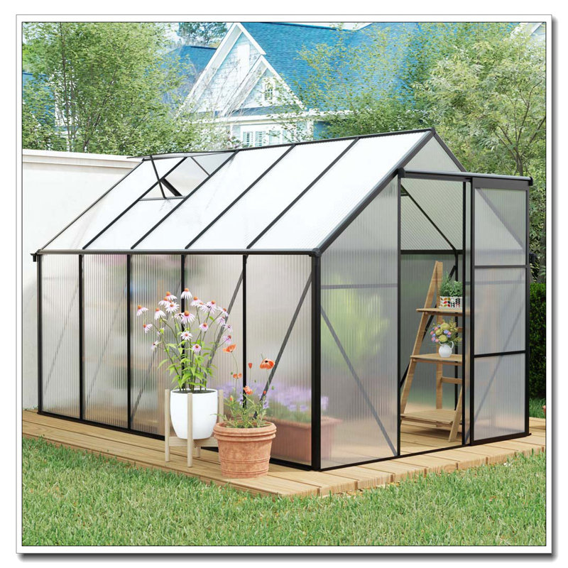 Serre en polycarbonate surélevée de 6 x 10 pi et serres en aluminium robustes pour une cour extérieure en toute saison, Vert