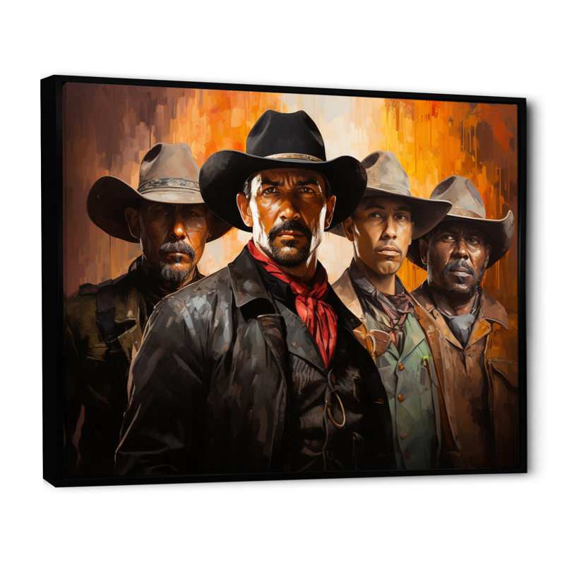 "Western Frontier Vigilantes Cowboys II", reproduction d'art sur toile, Cadre flottant noir, H 24 po x l 32 po x P 1 po