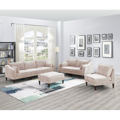Beautiful 6Pcs Modular Sofa Set 4X One Arm Chairs 1X Armless Chair 1X Ottoman Living Room Furniture Blush Pink Morgan Fabric