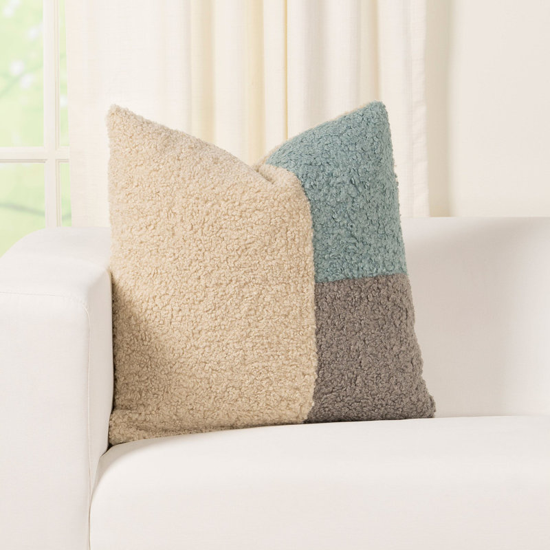Patchwork Faux Fur Throw Pillow, Mineral