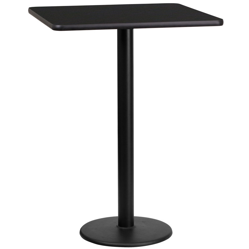 Jack Square Laminate Table Top with Round Table Height Base, Black, 43.12" H x 24" W x 24" D