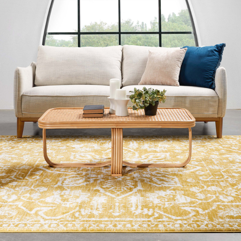 Dazzle Gold/White Disa Vintage Medallion Soft Rug, Rectangle 67 x 120cm