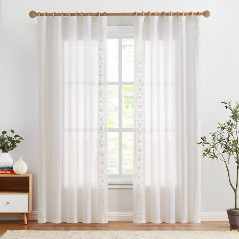 Linen Blackout Peony Flower Printed Rod Pocket Curtain Pair, Green, 50" W x 84" L
