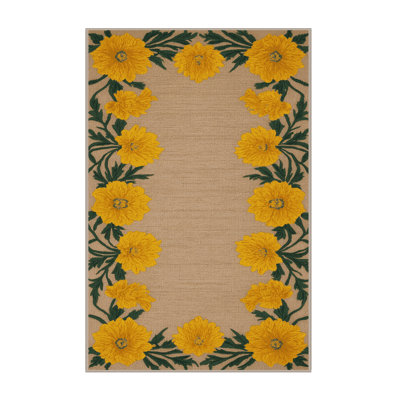 Tapis botanique beige lavable à la machine