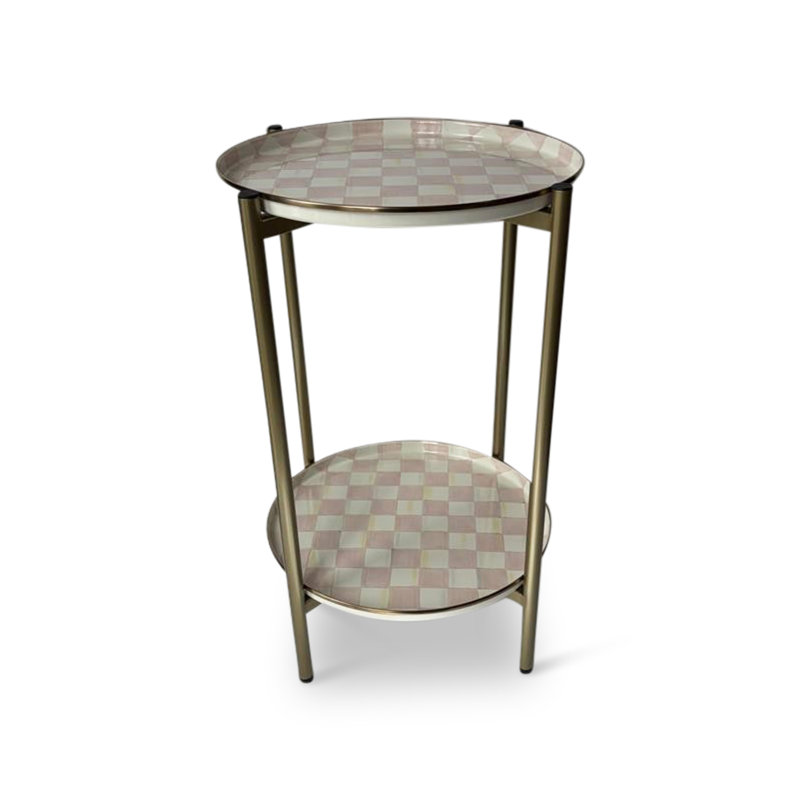 Mocha Check Enamel 2-Tier Cocktail Table, Red/White