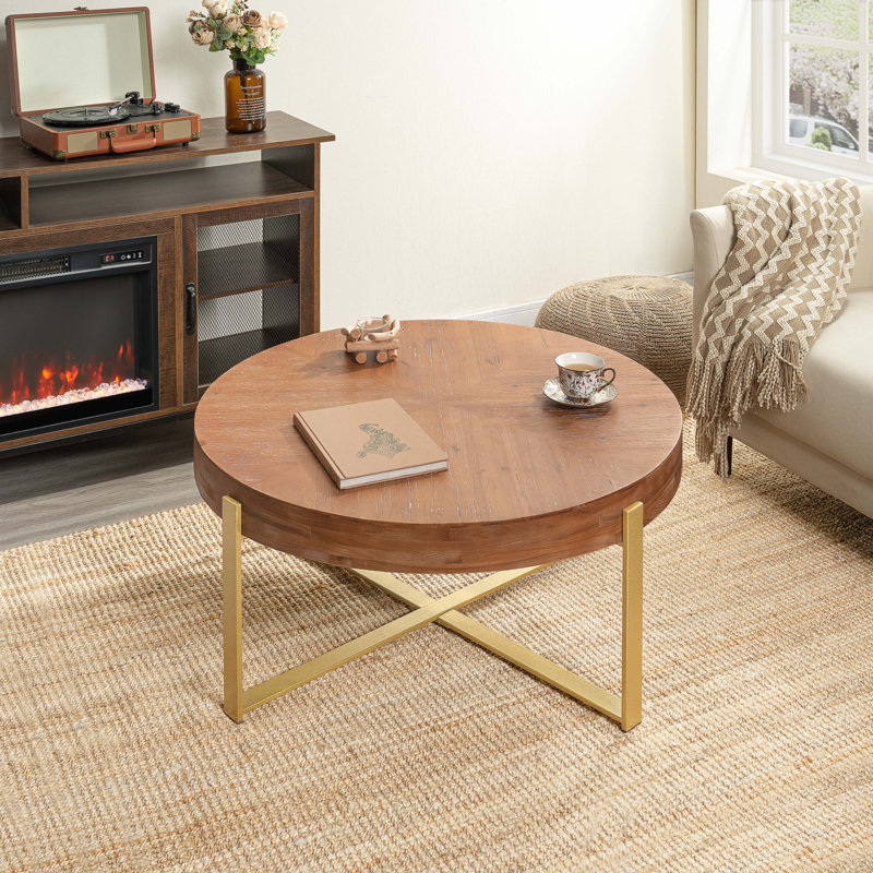 Table basse 33,86 po, H 17,72 po x L 33,86 po x l 33,86 po, Doré