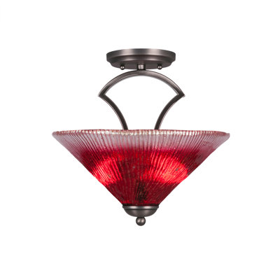 Zilo Semi-Flush 2-Bulbs Shown In Dark Granite Finish With 12" Amber Crystal Glass