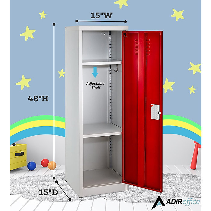 Red Steel 48" Kids Storage Locker with Adjustable Shelving