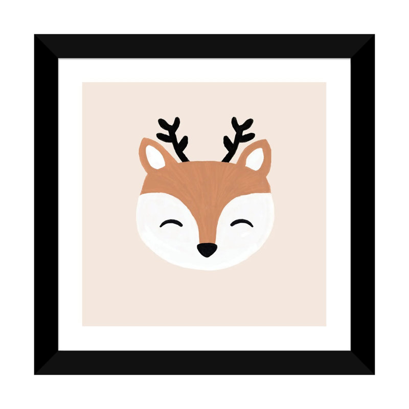 Blush Deer par Orara studio-reproduction d’art, H 16 po x l 16 po x P 1 po, Papier encadré noir, Blanc