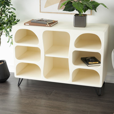 Wood 8 Shelf Storage Cream Shelving Unit With Black Metal Support