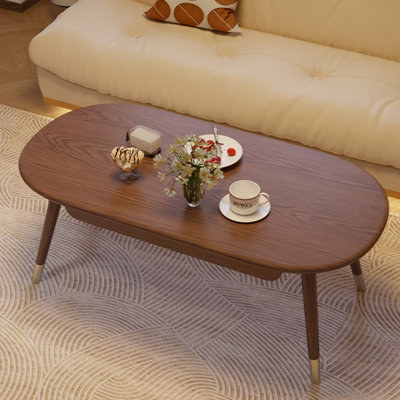 Oval Walnut Wood Coffee Table,With Drawers