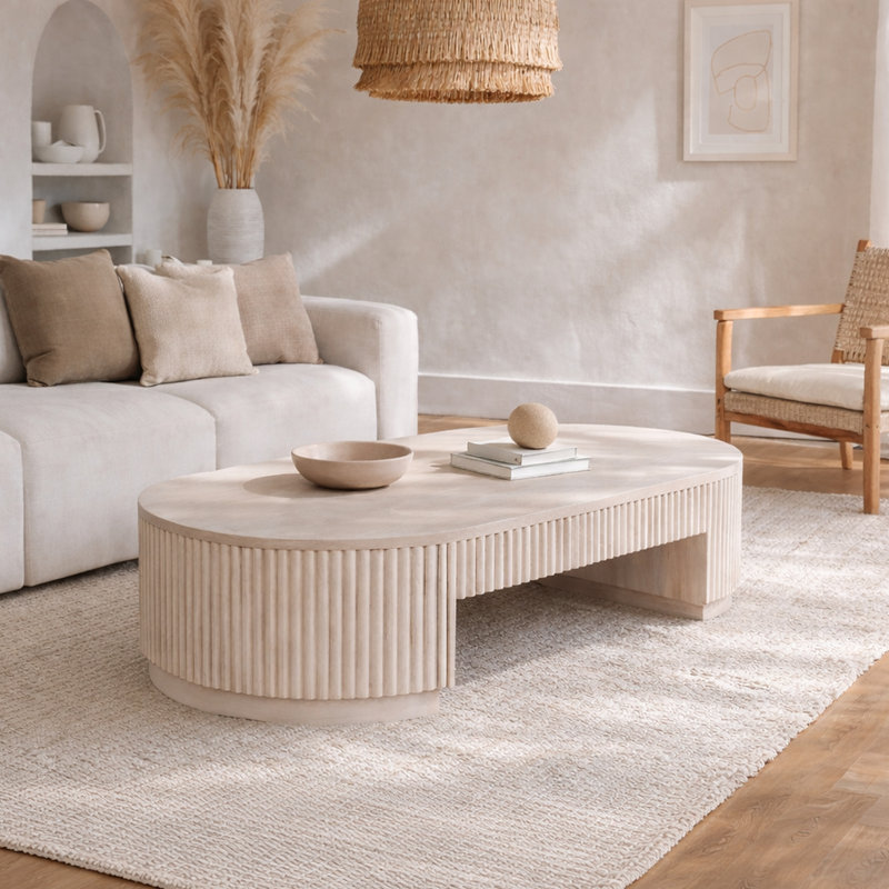 Table basse rectangulaire fabriquée à la main en bois de manguier massif ultra-moderne à profil bas, 55 po de profondeur, 27 po de largeur, 12 po de hauteur, 93,7 lb
